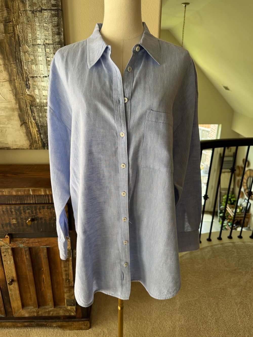 Anthropologie Maeve Linen Buttondown Shirt in Powder Periwinkle - size M - Picture 4 of 13